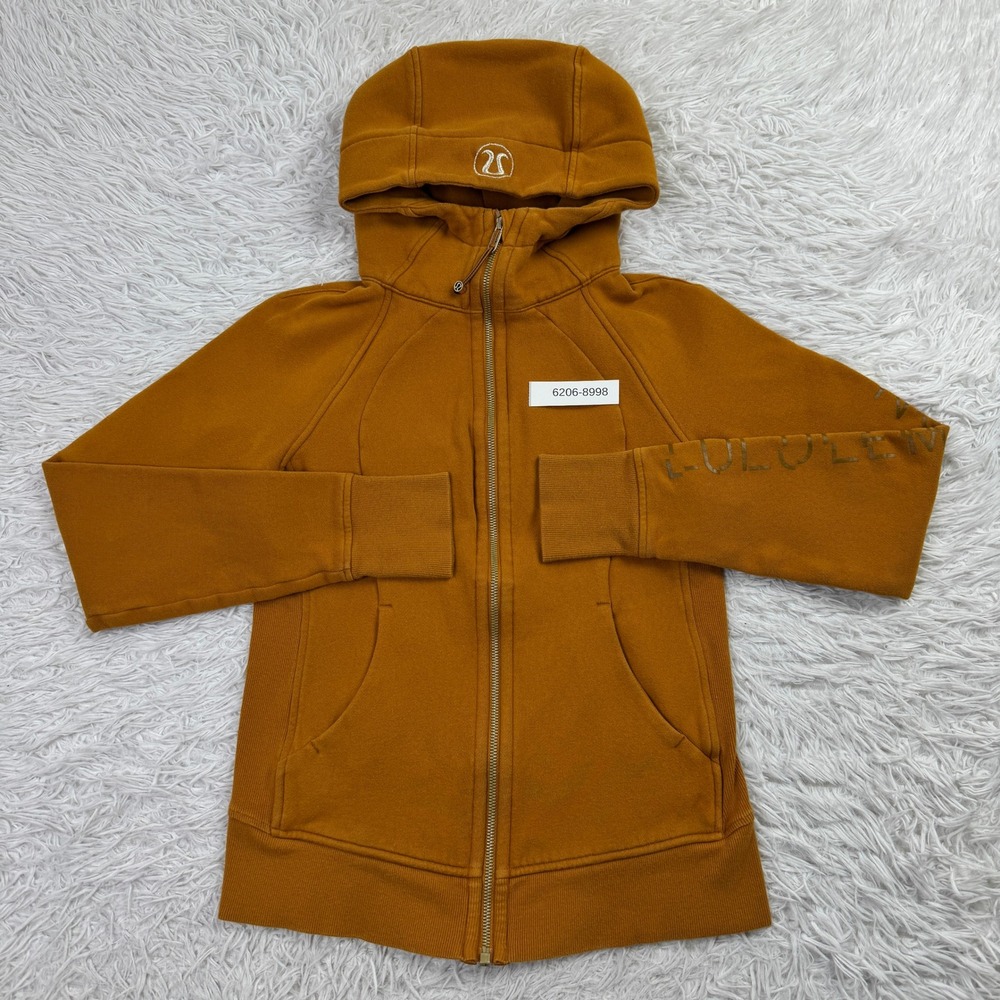 Lululemon Sweater Womens 6 Mustard Yellow Scuba Hoodie Fleece Full Zip Pockets - Picture 9 of 9